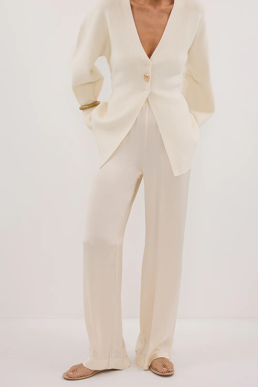 MONICA CREAM SATIN PANT | DISSH