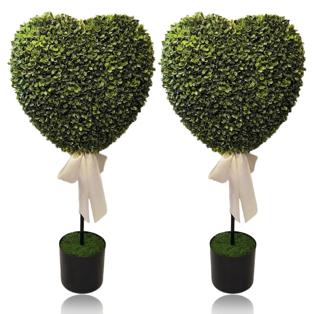 Boxwood Heart Topiary, Green and White Planter Pots with Bow Tie, 30", Valentine's Day Indoor Por... | Walmart (US)