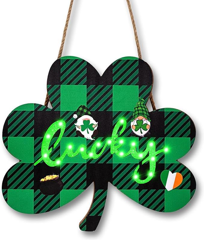 St Patricks Day Decor Decorations for Front Door - 12inch Lighted St. Patrick's Day Shamrock Wrea... | Amazon (US)