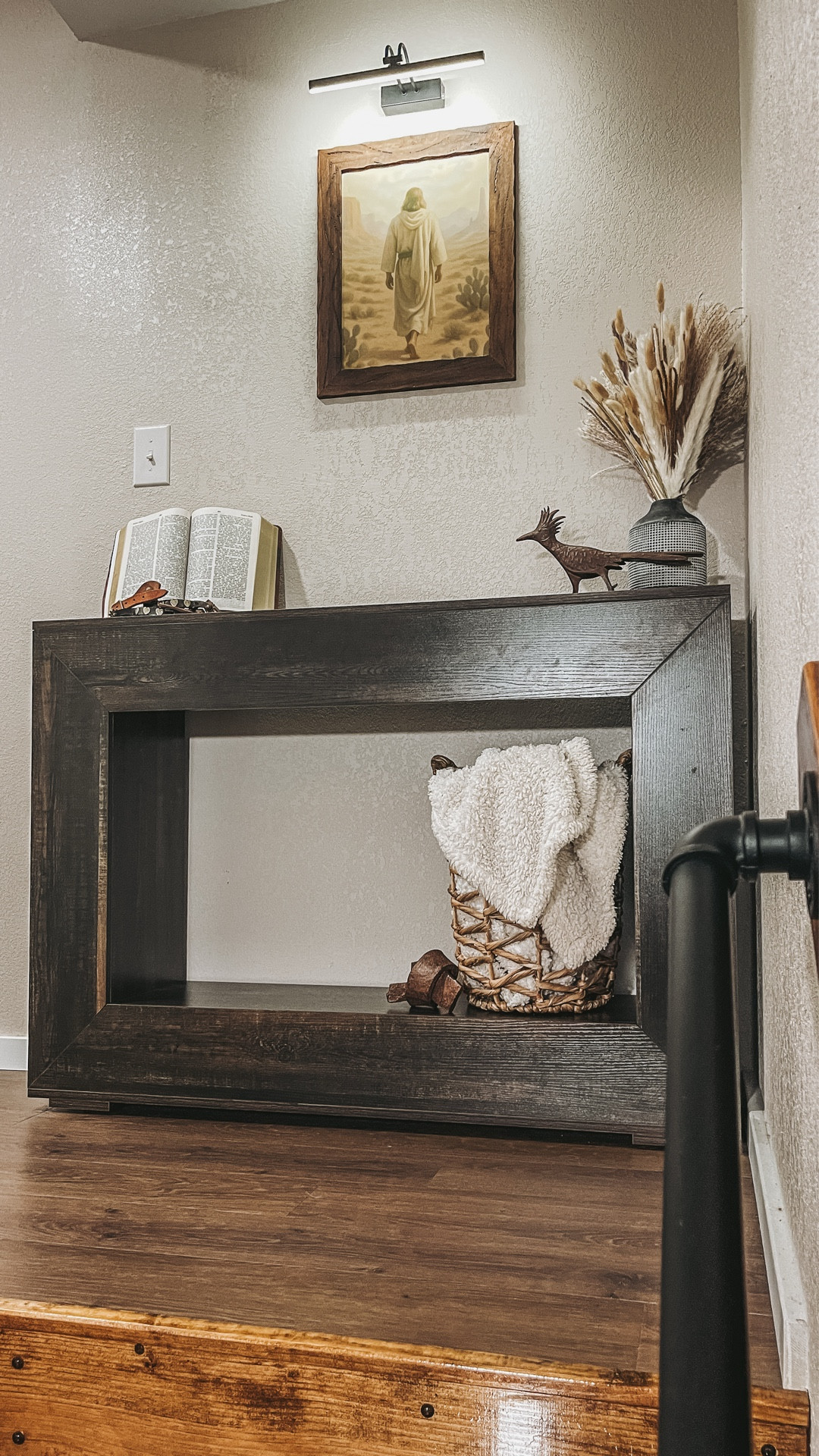 Part 3 of decorating our upstairs landing space + the BIG reveal! 🤠 This may be my new favorite space in our home. There is just something so special about looking up the staircase and seeing Jesus walking through the desert with our family Bible on display. 🥹 Y’all stay tuned for decorating our master bathroom next! 

#LTKHome #LTKFamily #LTKSeasonal