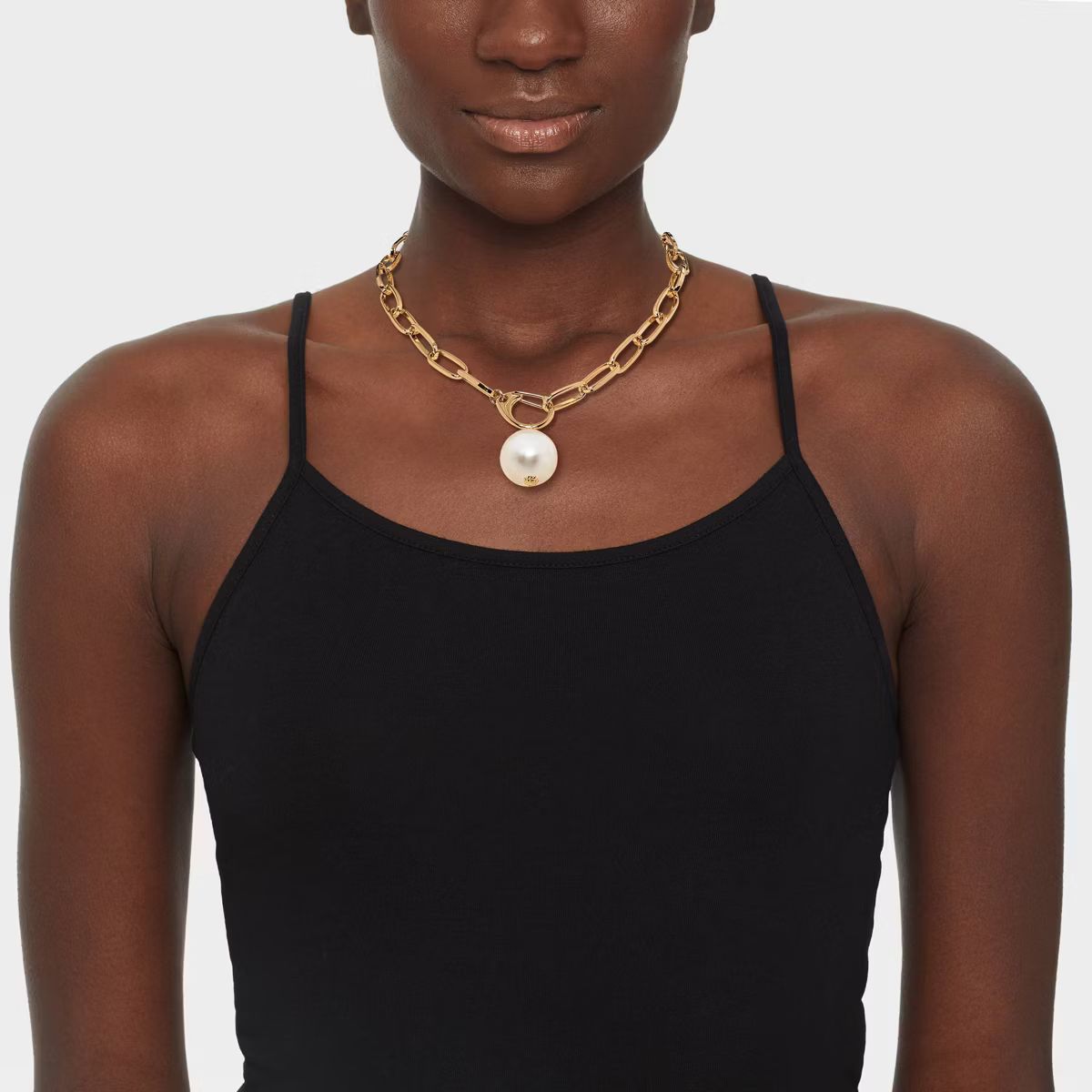 Large Pearl Pendant Link Chain Drop Necklace - A New Day™ Gold | Target