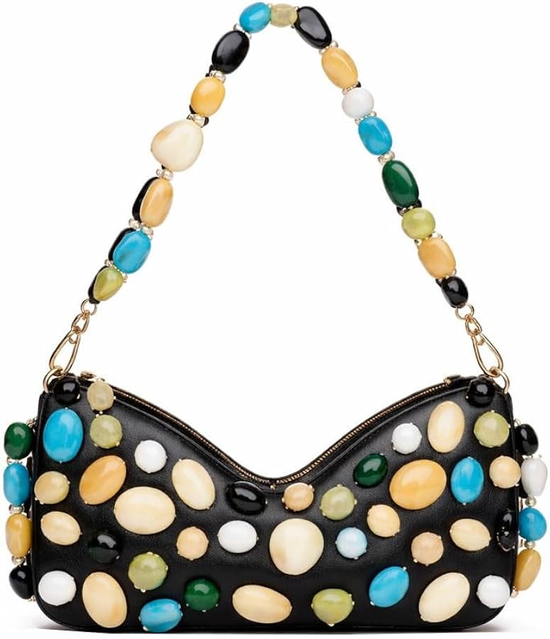 Beaded Shoulder Bag for Women\uff0cHandmade Colorful Bead PU Hobo Purse\uff0cUnique Y2K Top-Handl... | Amazon (US)