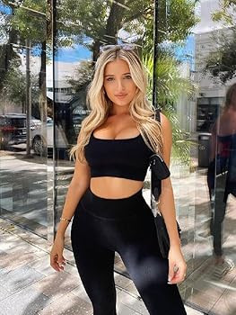 OQQ Women's 4 Piece Outfits Ribbed Exercise Scoop Neck Sports Bra One Shoulder Tops High Waist Sh... | Amazon (US)