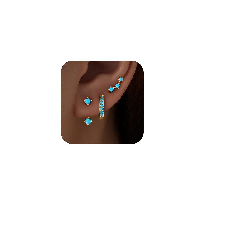 Gold Stud Earrings Set for Women, 3 Pairs Huggie Hoop Jacket Studs Earring Stacks, Hypoallergenic... | Amazon (US)