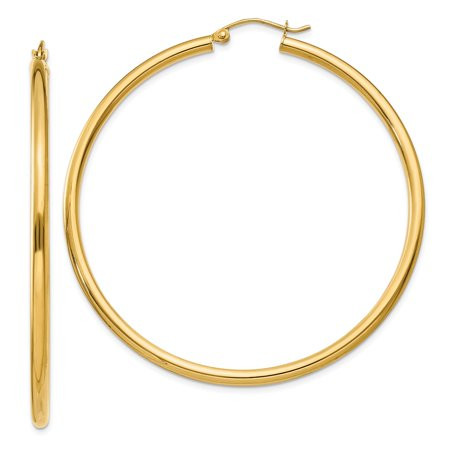 14K Yellow Gold Earring Hoop Women S 55 mm Polished 2.5Mm Tube Earrings | Walmart (US)