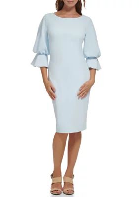 Women's Puff Sleeve Solid Sheath Dress | Belk