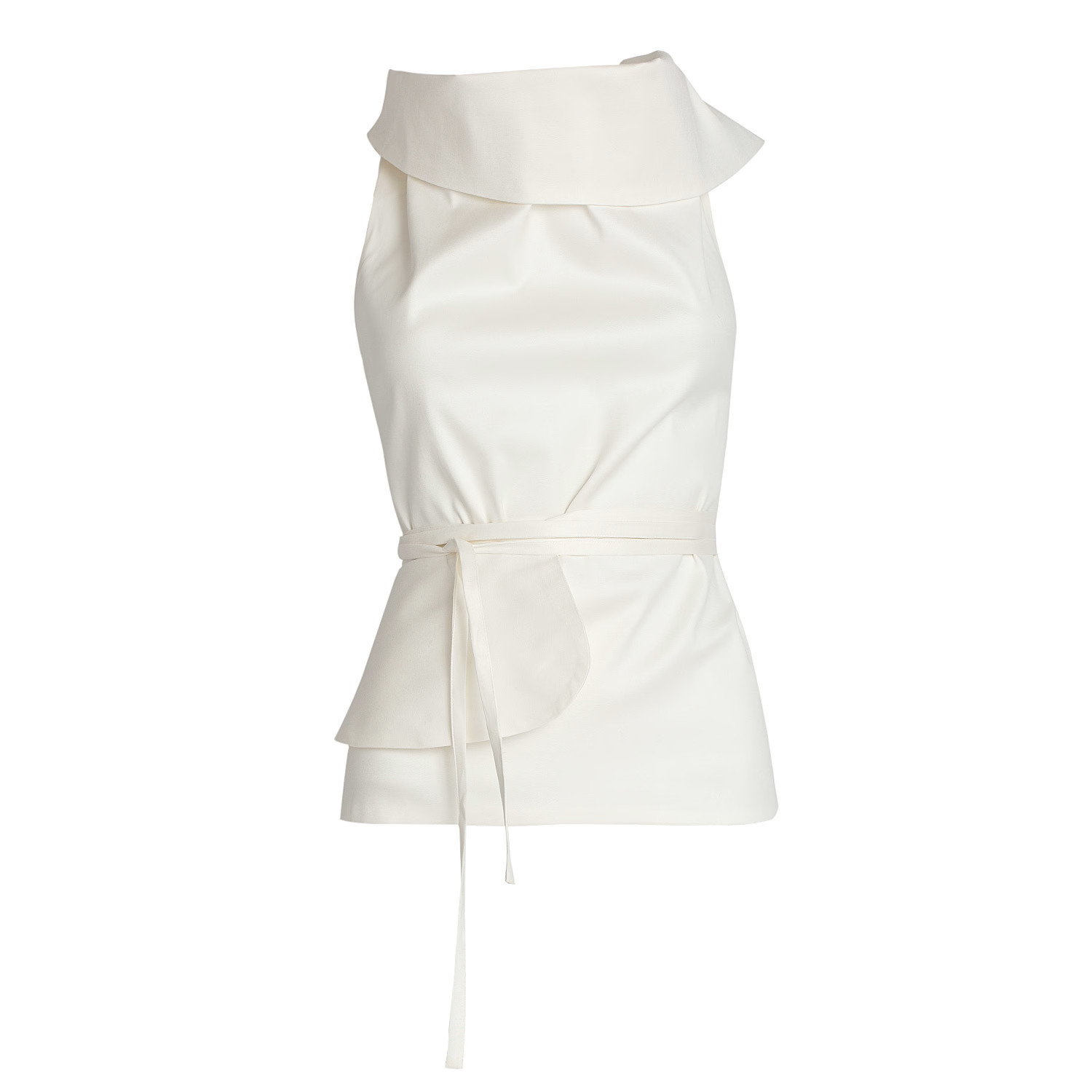 Asymmetrical High Collar Bareback Blouse In White Cotton | Wolf & Badger