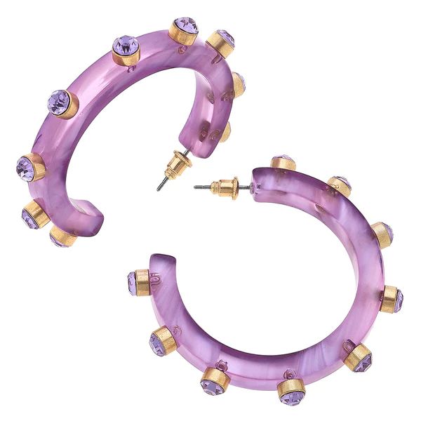 Renee Resin and Rhinestone Hoop Earrings in Lavender | CANVAS