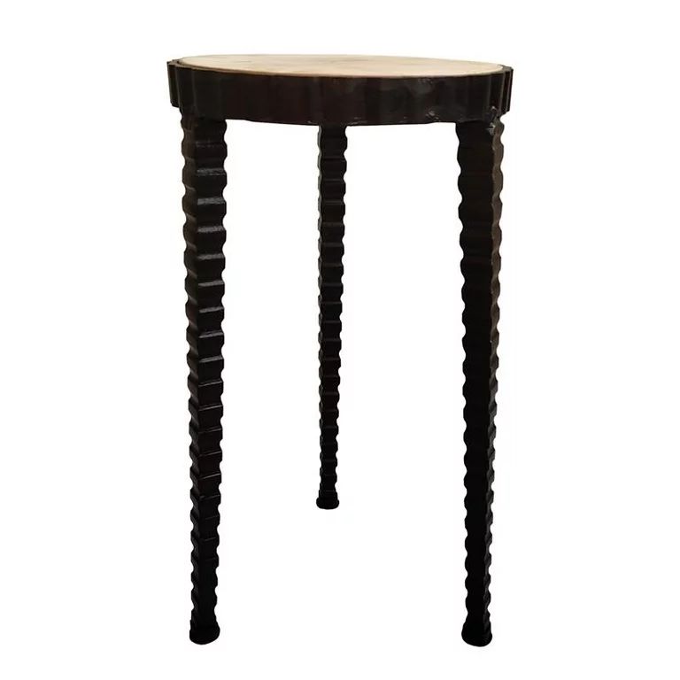 22 Inch Round Wooden Side Table with Tapered Tripod Base  Brown and Black | Walmart (US)