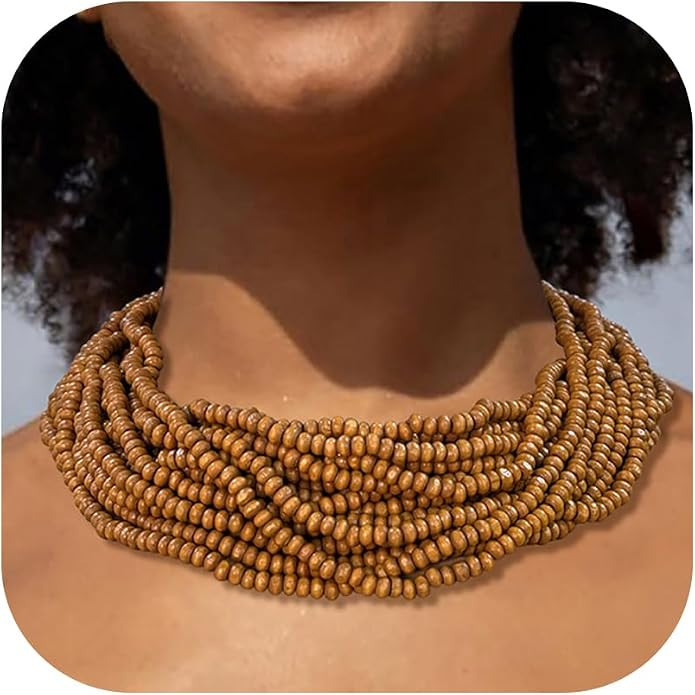 Coiris Beaded Strand Necklace for Women Boho Chunky Beaded Strand Necklace Bohemian Summer Beach ... | Amazon (US)