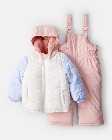 Toddler Girl 2-Piece Color Block Hooded Snowsuit Jacket & Bib Set | Carter's Inc