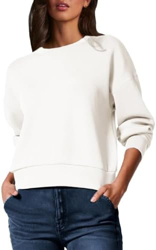 Glamaker Women's Crewneck Cropped Sweatshirt Pullover Stripe Air Essentials Basic Long Sleeve Shi... | Amazon (US)