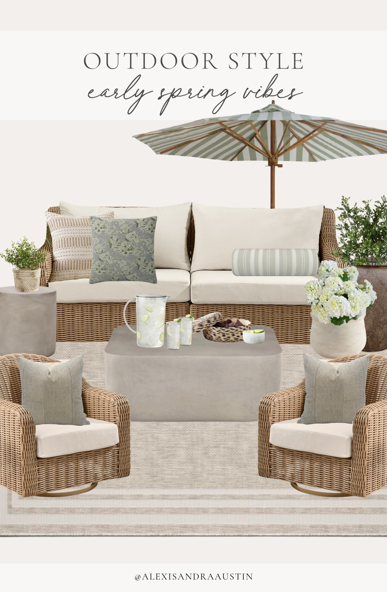 Patio style inspo! So excited for the spring weather and all things outdoor, including some of my favorite finds for cozy and refreshed patio space.

Home finds, neutral home inspo, furniture favorites, spring refresh, furniture favorites, outdoor furniture, outdoor neutral area rug, striped outdoor umbrella, neutral outdoor pillow, faux florals, coffee table, side table, Walmart, Wayfair, found it on Amazon, CB2, shop the look!

#LTKHome #LTKSeasonal