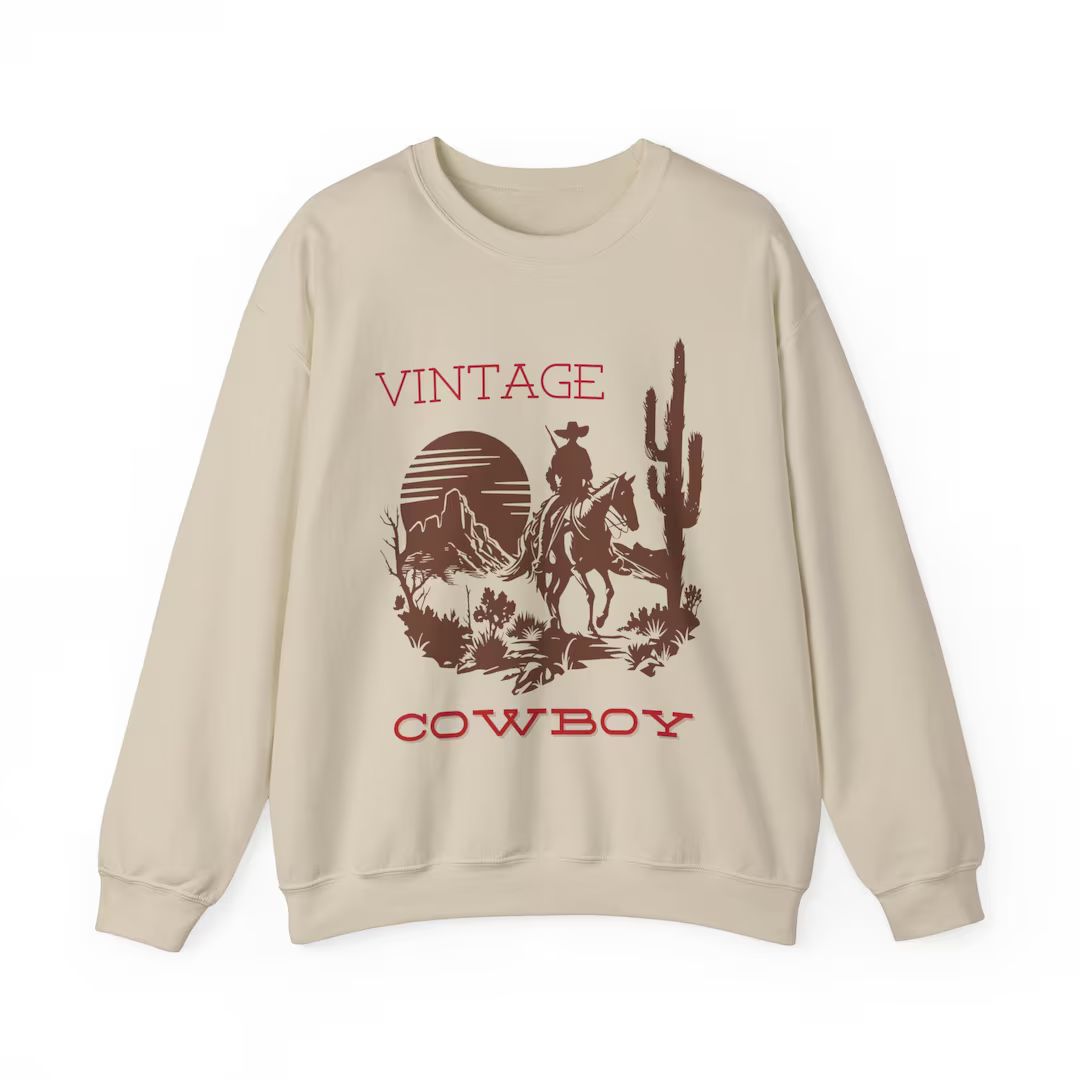 Vintage Cowboy Crew Neck Sweatshirt Western Graphic Sweatshirt Western Sweatshirt Cowboy Graphic ... | Etsy (US)
