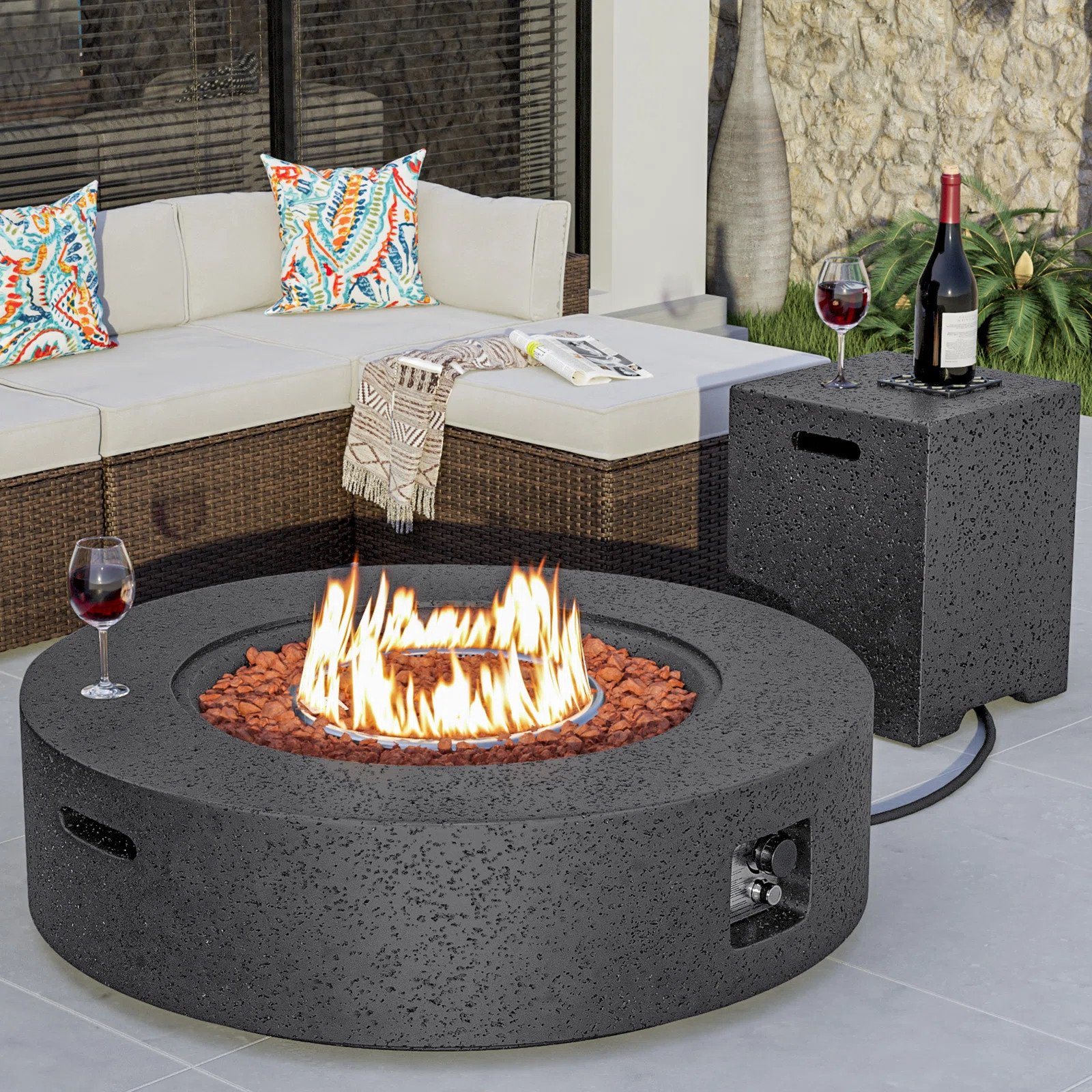 Shade Concrete Propane Outdoor Fire Pit Table | Wayfair North America