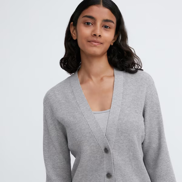Washable Knit Ribbed Long-Sleeve Cardigan | UNIQLO (US)
