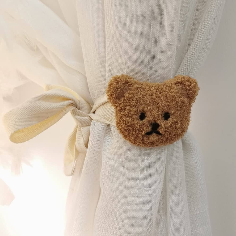 2 Pack Cute Curtain Tiebacks Cartoon Bears Embroidered Animal Shape Bedroom Accessories (Brown) | Amazon (US)