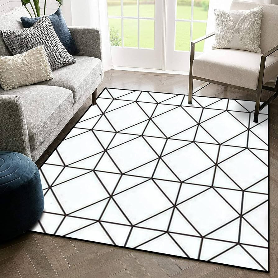 Indoor/Outdoor Area Soft Rug Abstract Black Geometric Pattern on White Background Floor Rugs Tabl... | Amazon (US)
