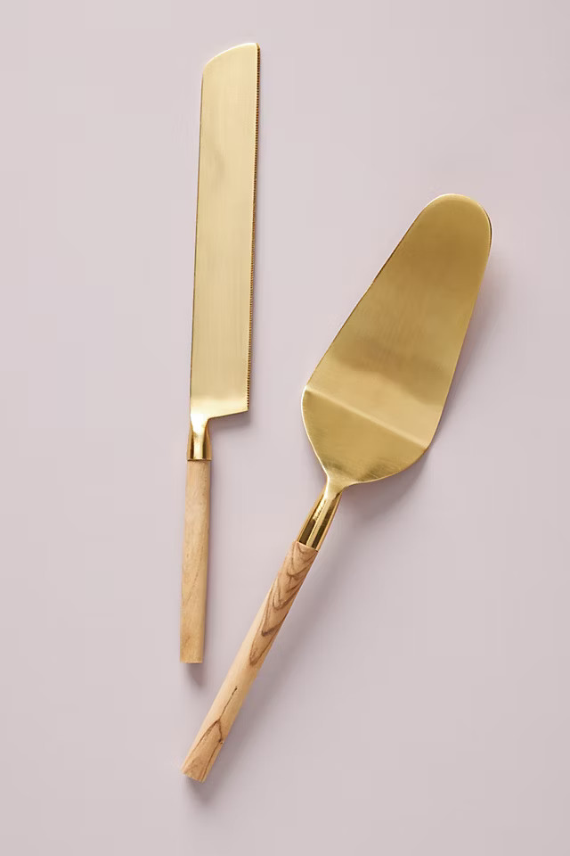 Olive Wood Cake Serving Set | Anthropologie (US)