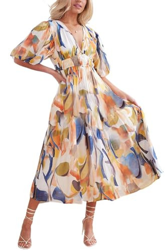 Maxigerui Women's Summer Floral Maxi Dress Spring Wedding Guest Dress 2026 Blue Watercolor XL | Amazon (US)