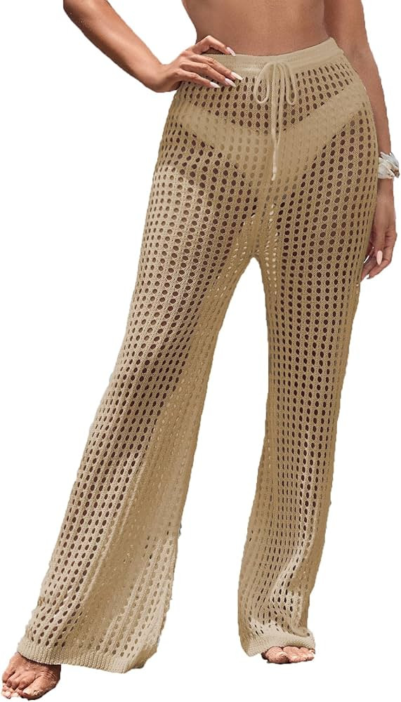 Verdusa Women's Hollow Out Crochet Swimsuit Cover Ups Drawstring Beach Pants | Amazon (CA)