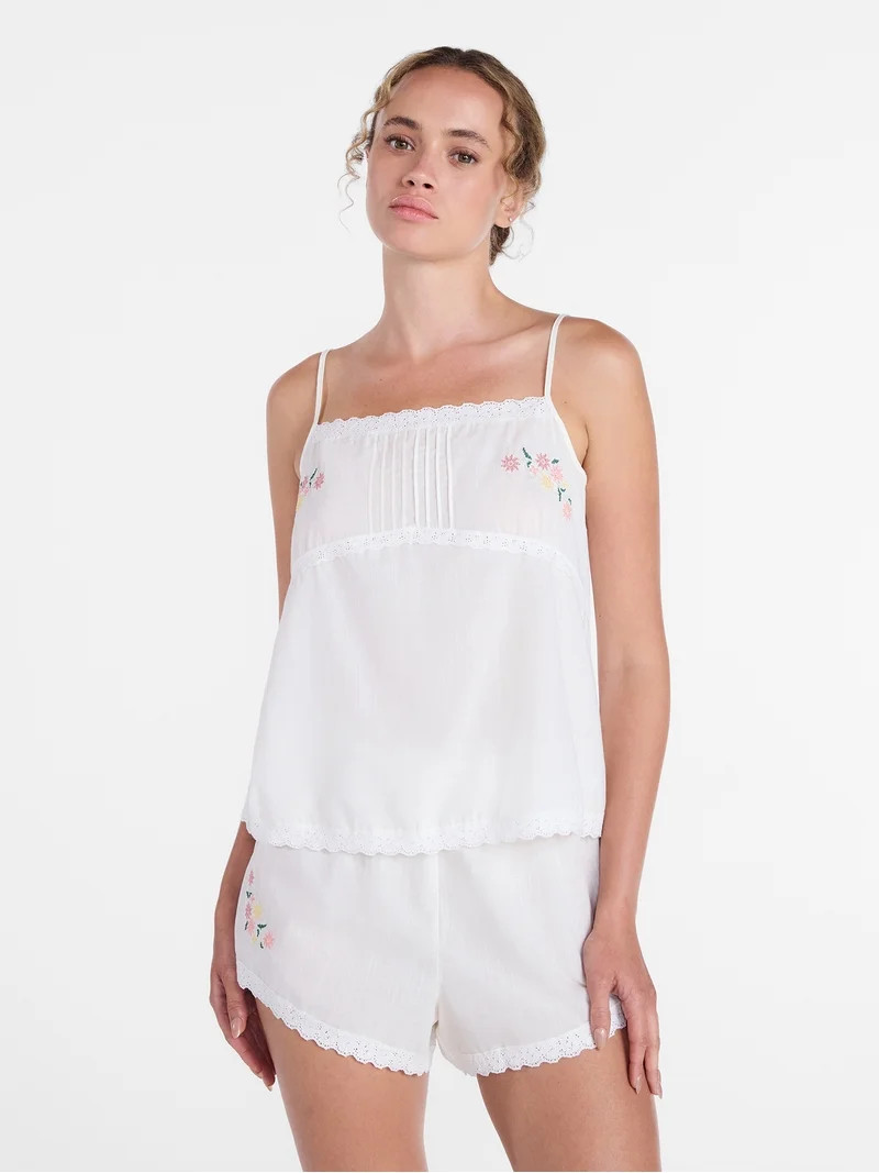 Joyspun Women's Sleep Cami and Shorts Set with Lace Trim, Sizes XS-3X | Walmart (US)
