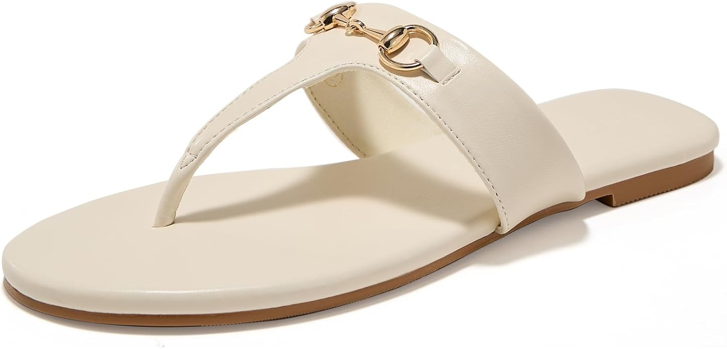 Women's Flat Sandals Metal Chain Flip Flops Summer Comfortable Slip on Slippers Dressy Shoes | Amazon (US)