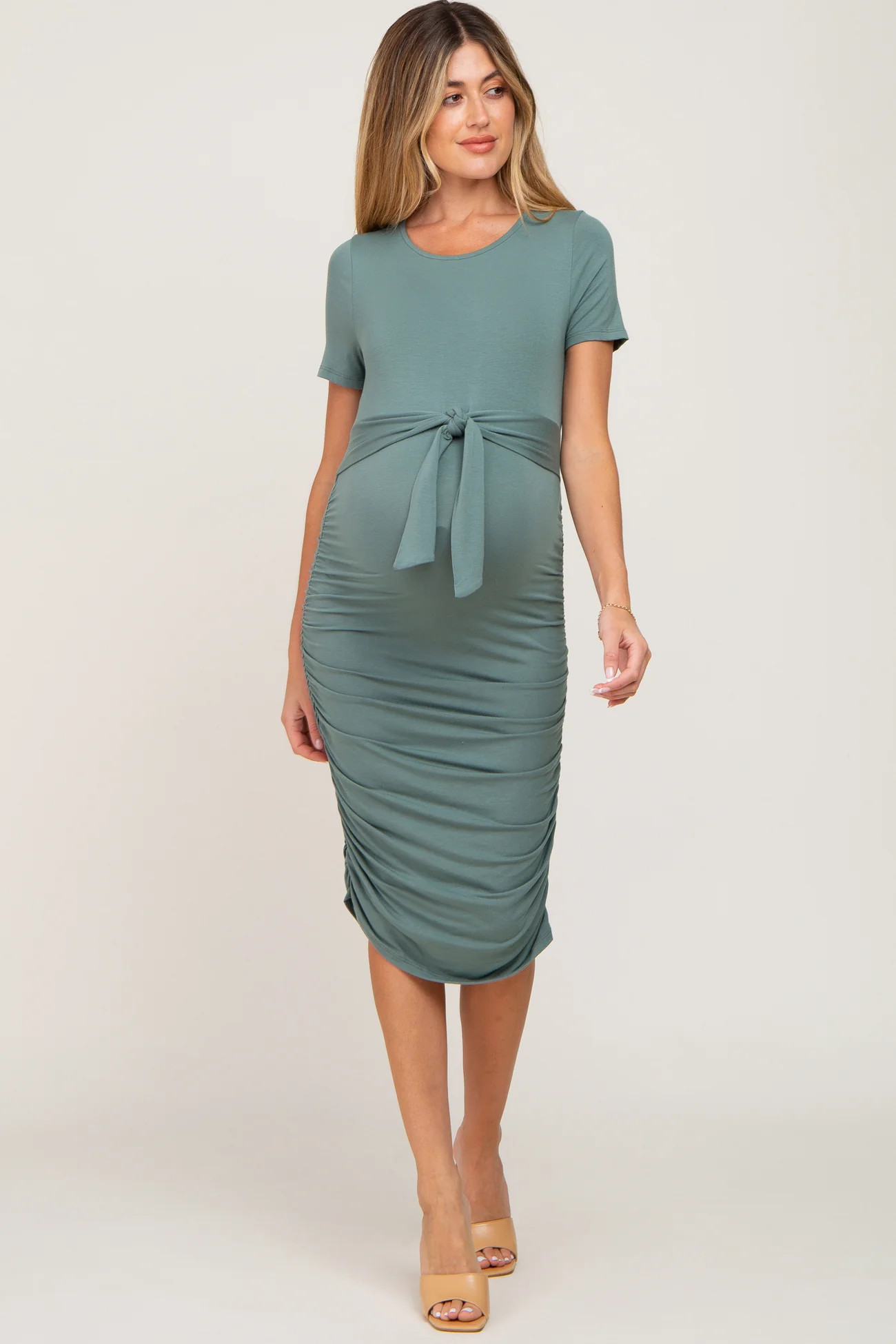 Olive Tie Waist Maternity Dress | PinkBlush Maternity