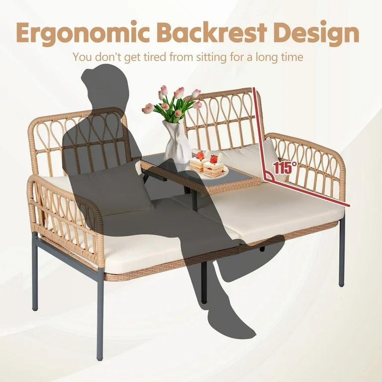 Tappio Outdoor Rattan Loveseat, Patio Rattan Conversation Set Seat Sofa Cushioned Loveseat Table ... | Walmart (US)