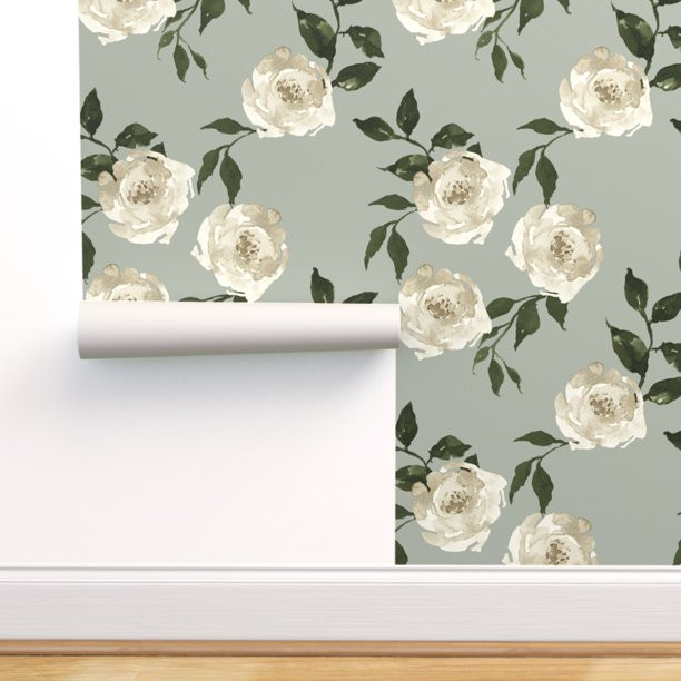 Peel-and-Stick Removable Wallpaper Nursery Rose Roses Floral Flowers Boho Taupe | Walmart (US)