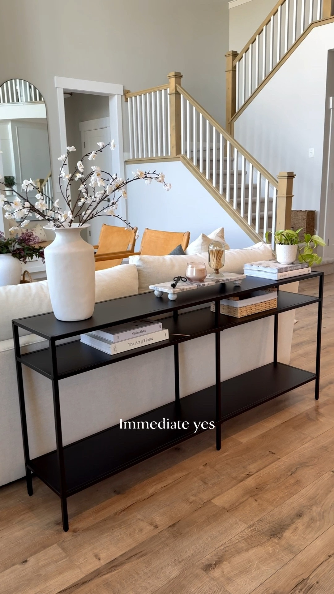 Immediate Yes! 🙌🏻 I’ve been on the search for a black console table that wasn’t over powering and I found it! It’s simple, it’s minimalist and it’s grounding the space! Bonus: it’s under $200 🎉

#LTKHome