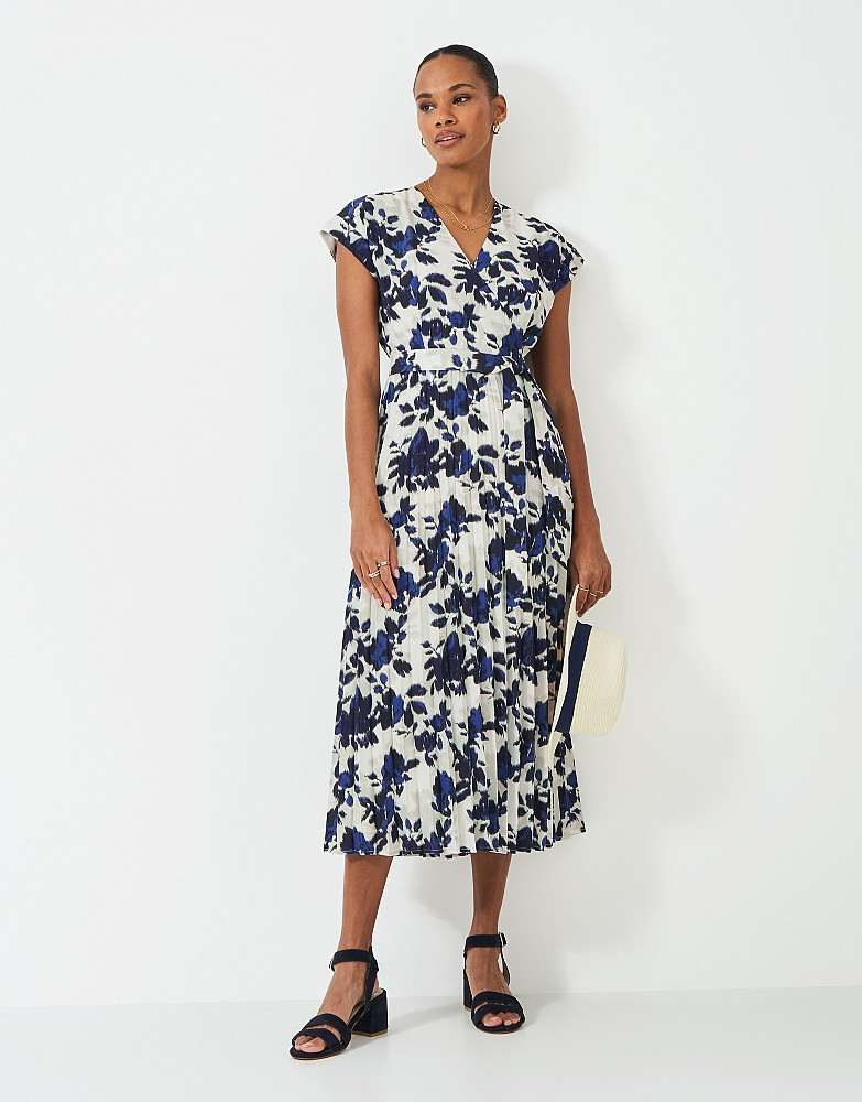 Women's Henley Wrap Front Pleated Dress in White from Crew Clothing | Crew Clothing (UK)