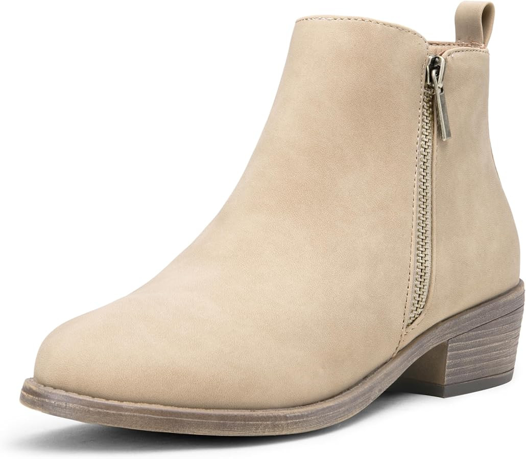 Women's Ankle Boots, Casual Round Toe Low Heel Zip Short Booties | Amazon (US)