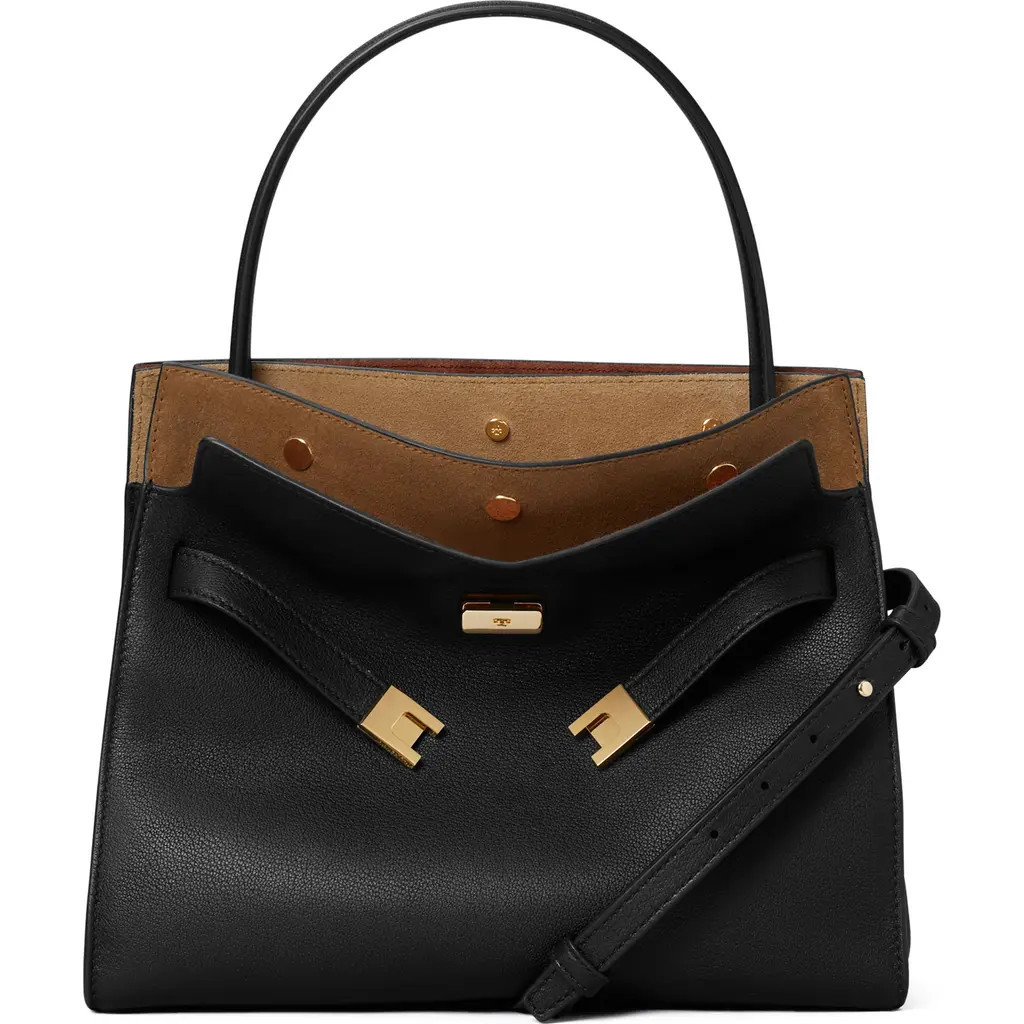 Tory Burch Small Lee Radziwill Leather Double Bag in Black at Nordstrom | Nordstrom