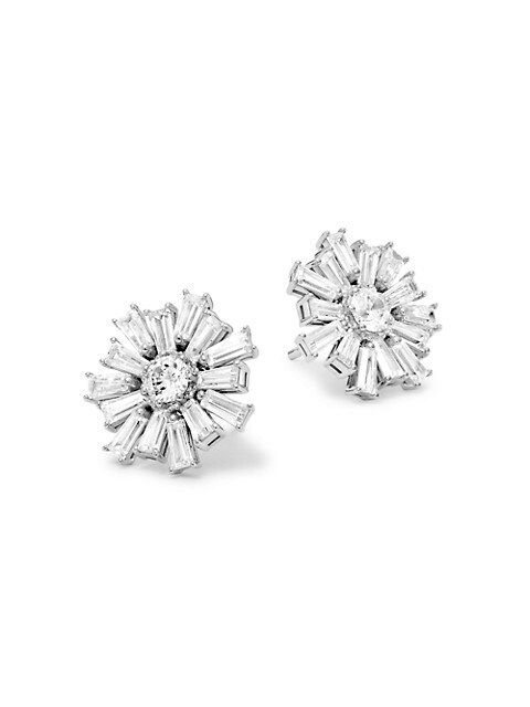 Revelry Rhodium-Plated & Cubic Zirconia Flower Stud Earrings | Saks Fifth Avenue