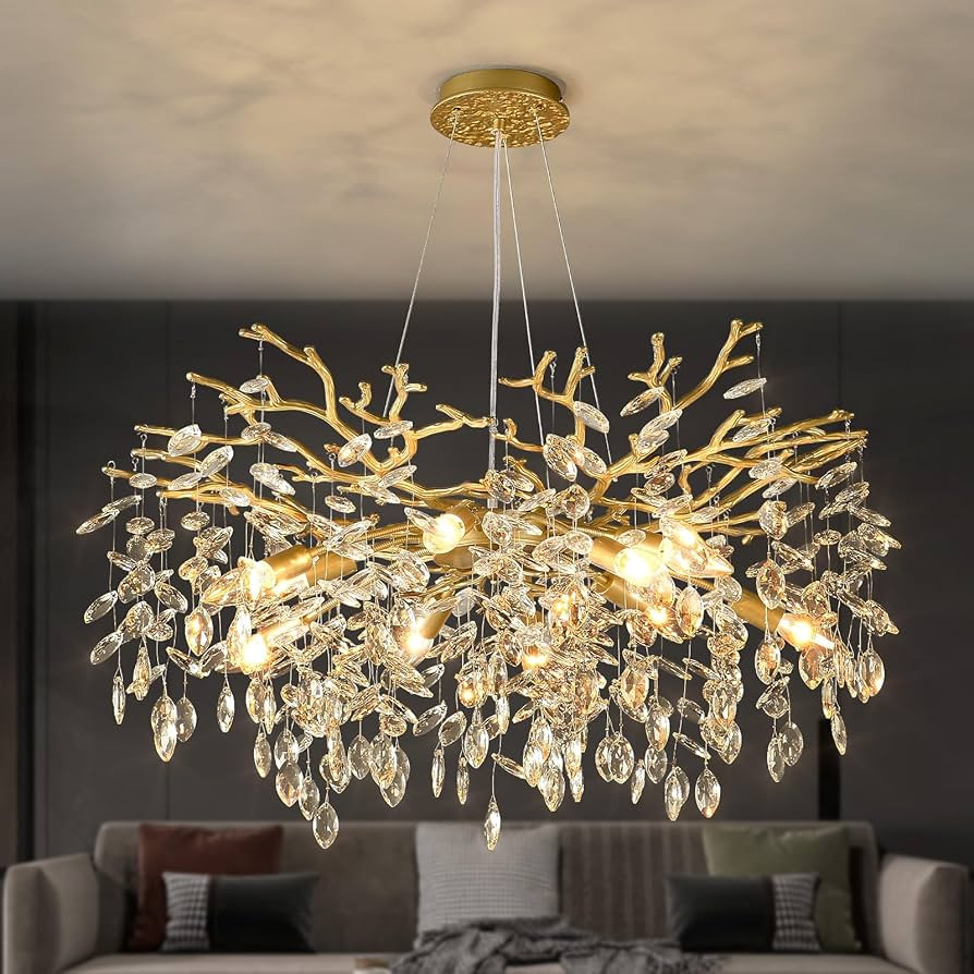 EGM Gold Tree Branch Chandelier 32" 10-Light Modern Crystal Light Fixture | Amazon (US)