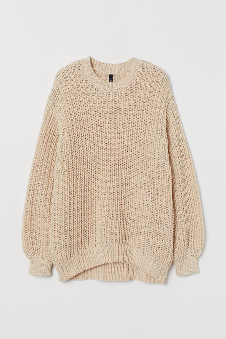 Oversized sweater in soft, chunky-knit fabric. Heavily dropped shoulders, wide sleeves with snug ... | H&M (US + CA)