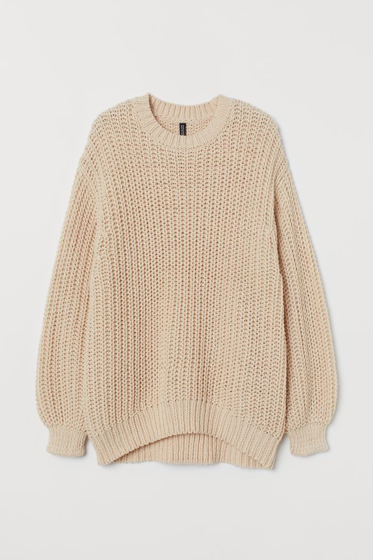 Oversized sweater in soft, chunky-knit fabric. Heavily dropped shoulders, wide sleeves with snug ... | H&M (US)