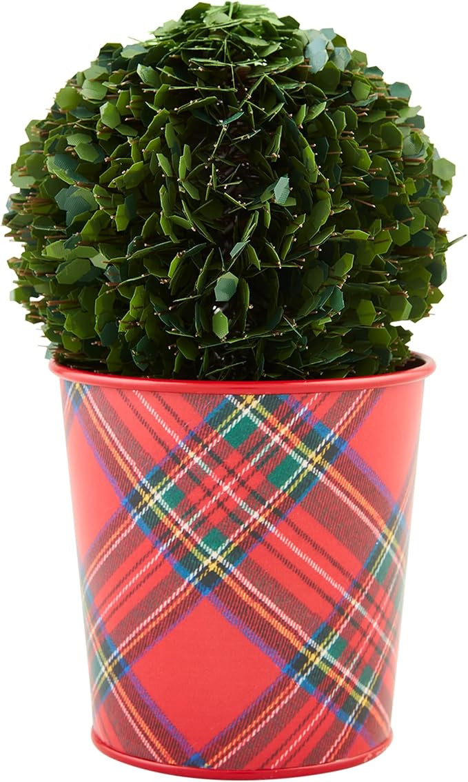 Mud Pie Small Boxwood Tartan Botanical Potted, Dark Green | Amazon (US)
