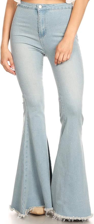 ANNA-KACI Women's Classic Retro High Waist Long Denim Bell Bottom Jeans | Amazon (US)