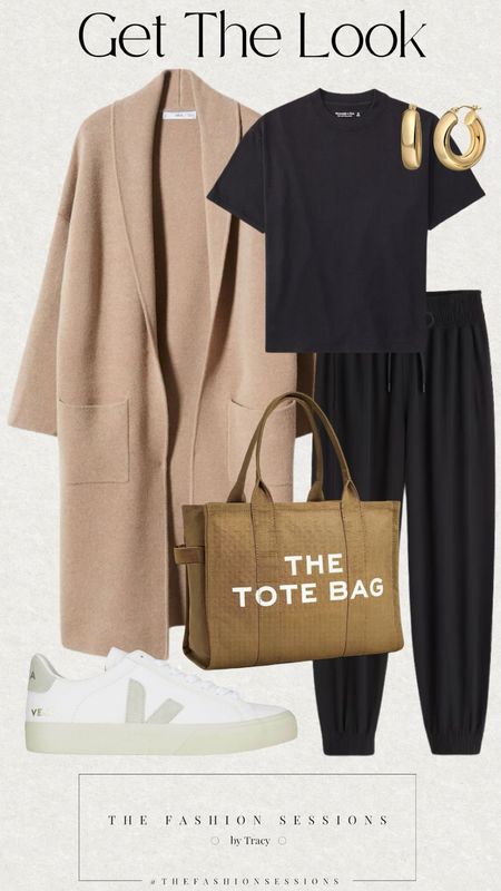 | Travel Outfit | Airport Chic | Black Joggers | Black T Shirt | White Tennies | The Tote Bag | Knitted Coat |

#LTKFind #LTKstyletip #LTKtravel