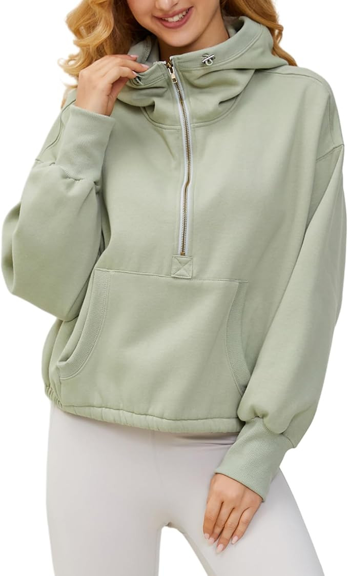 MISSACTIVER Womens Half Zip Long Sleeve Hoodie Vintage Loose Zip Up Drawstring Hooded Sweatshirt ... | Amazon (US)