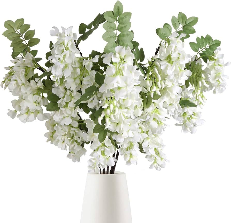 IPOPU 4PCS 34'' White Wisteria Artificial Flowers Long Stem Fake Sophora Silk Flowers for Tall Va... | Amazon (US)