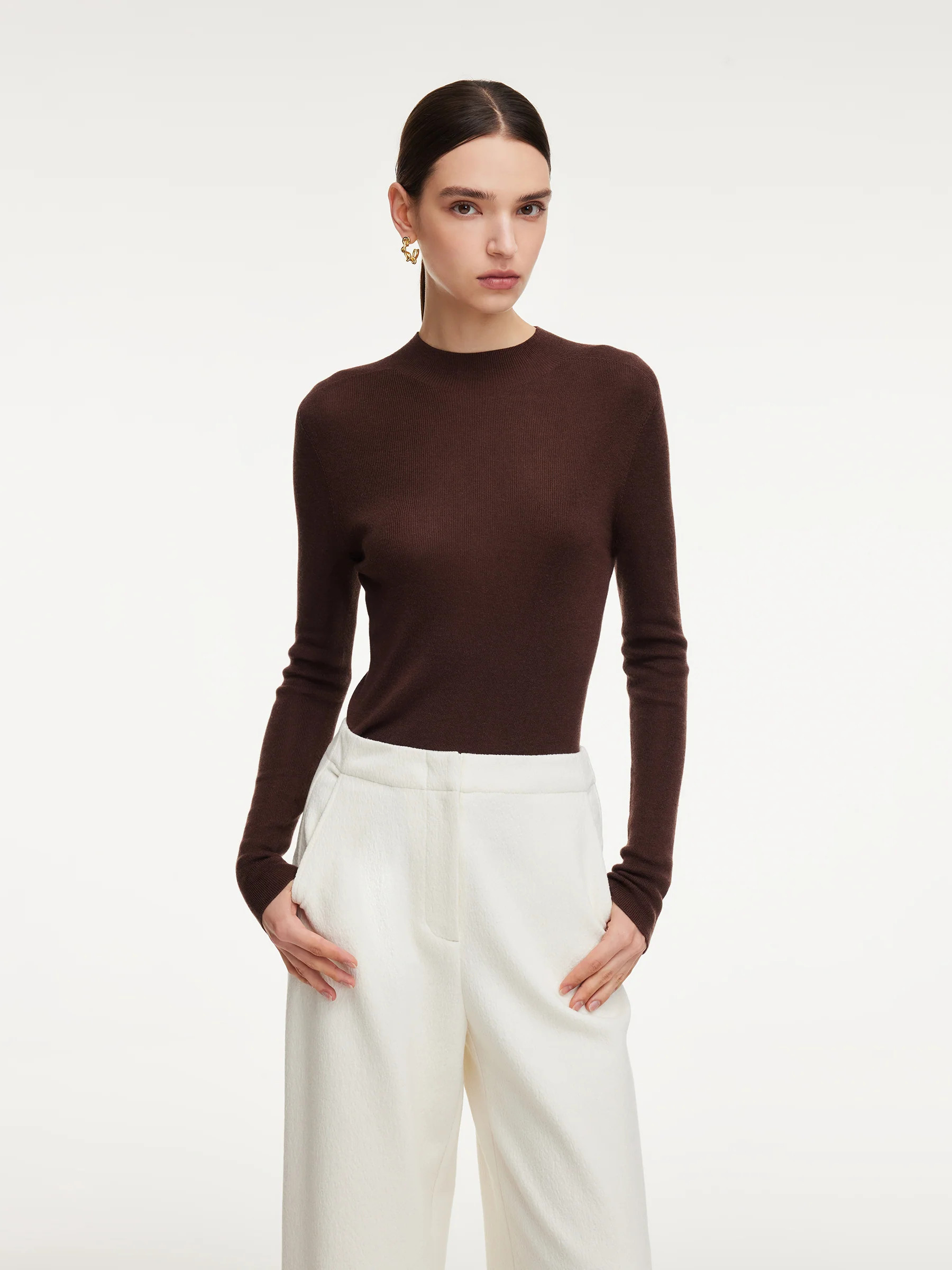 Cashmere Mulberry Silk Tencel Blend Women Knit Top | GOELIA