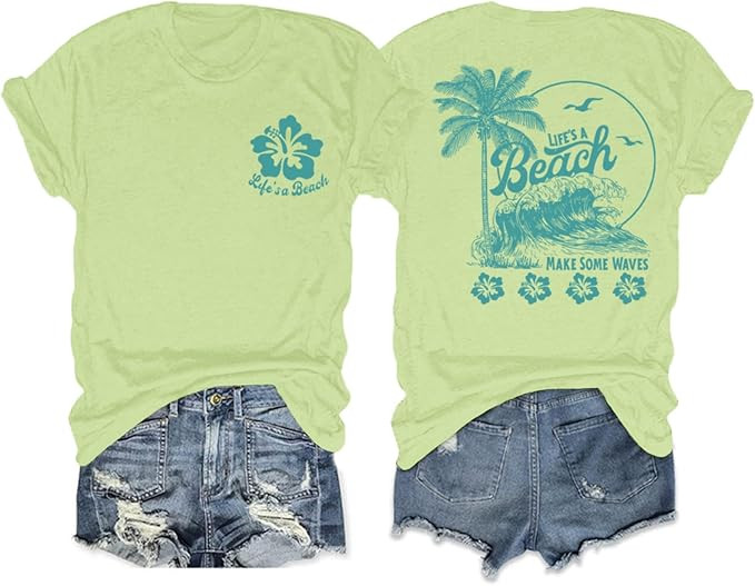 KEEVICI Hawaiian Beach T Shirts for Women Hibiscus Flower Palm Tree Shirt Tropical Graphic Tees S... | Amazon (US)