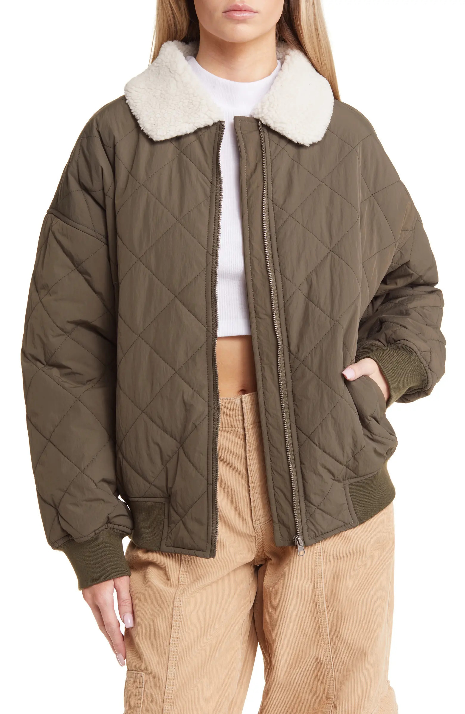 Faux Shearling Collar Dad Jacket | Nordstrom