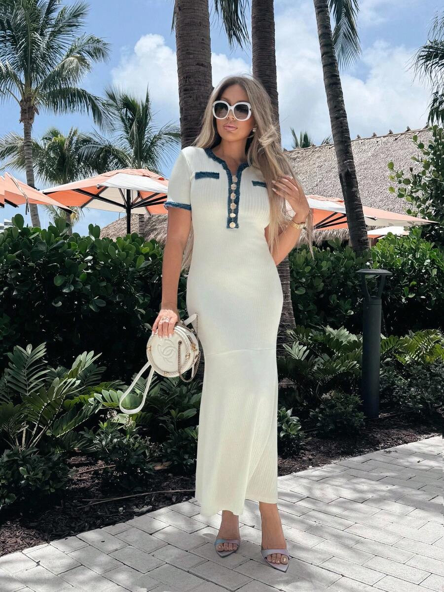 Cioccolato Summer Contrasting Women's Elegant Dress | SHEIN