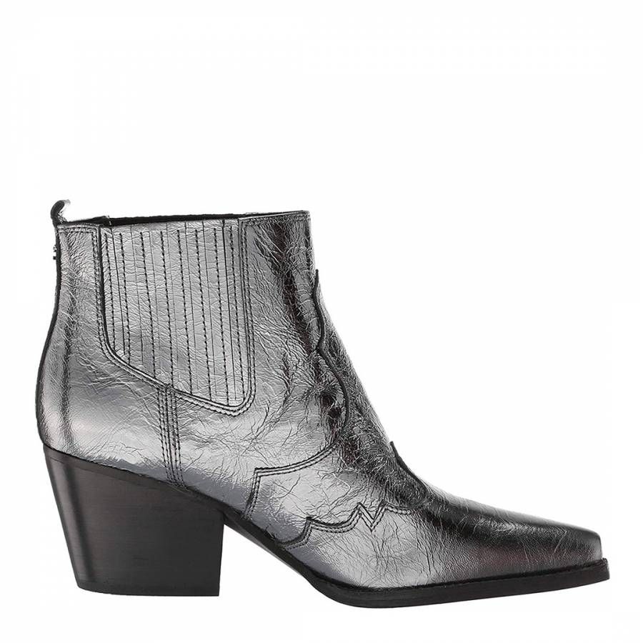 Grey Leather Winona Distressed Metallic Ankle Boots | BrandAlley UK