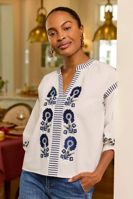 Ivory Floral Embroidered Top | Avara