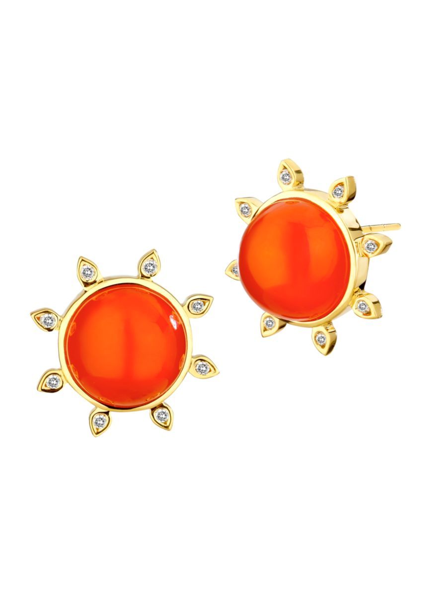 Cosmic 18K Yellow Gold, Orange Chalcedony, & Diamond Sun Stud Earrings | Saks Fifth Avenue